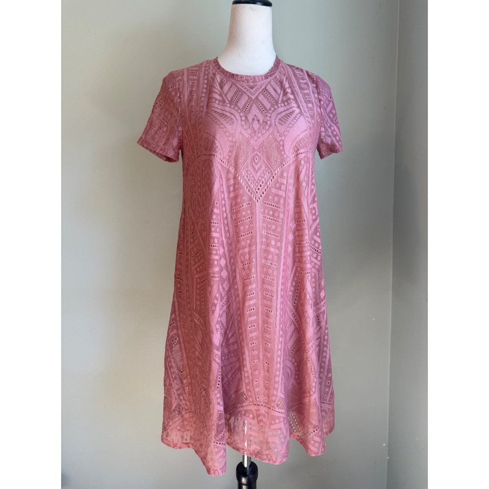 BCBGMAXAZRIA Pink Lace Shift Dress  mini cottage Y2K dainty romantic fairy resor